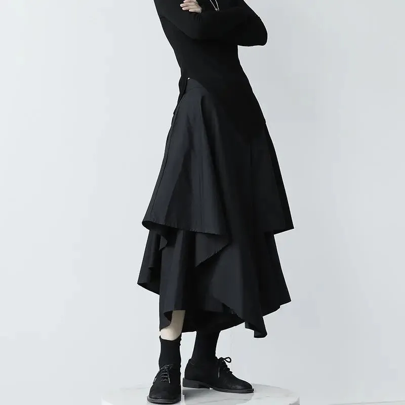 Japansk gotisk oregelbunden hög midja pläterad kjol kvinna svart harajuku punk cargo sommar vintage kläder lång Saia 220317
