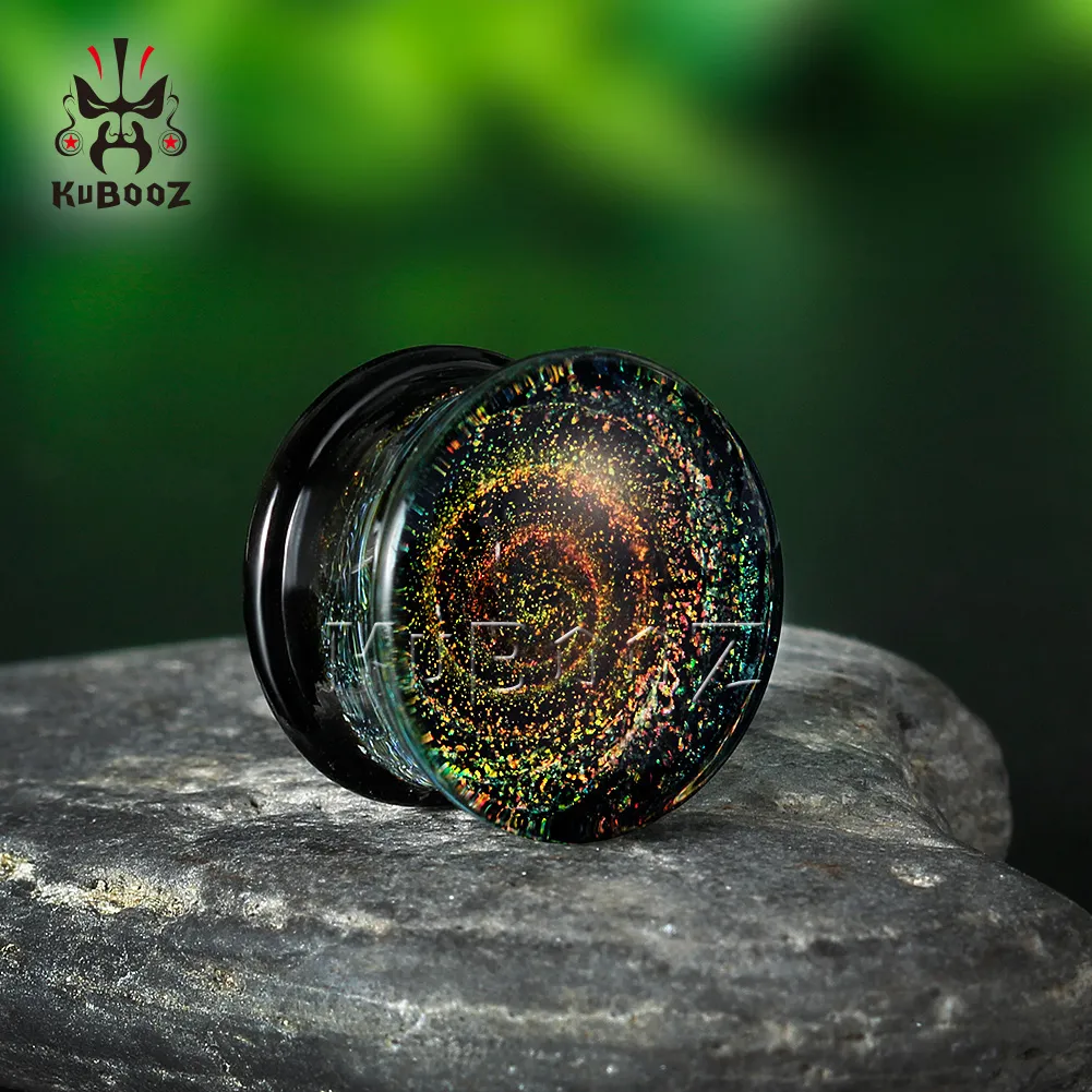 Kubooz – bouchons d'oreille en verre de haute qualité, Design Voie lactée, tunnels de boucles d'oreilles, jauges de perçage, bijoux pour le corps, extenseurs entiers de 6mm à 25mm 298n