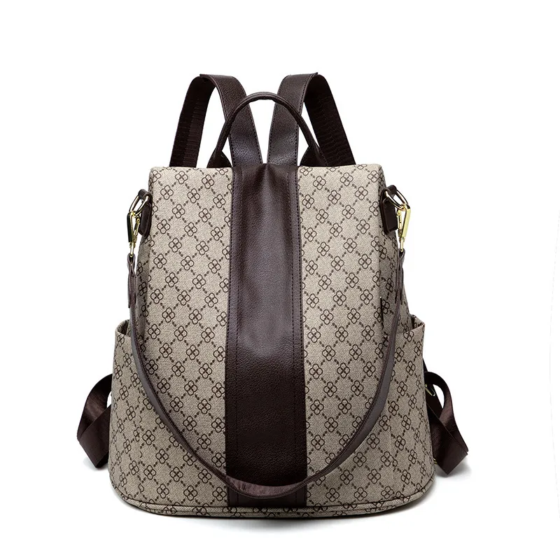 Grossistfabrik damer axelväska enkel joker tryckt ryggsäck elegant klassisk retro kontrast läder handväska trend grå färg matchande kvinnliga handväskor