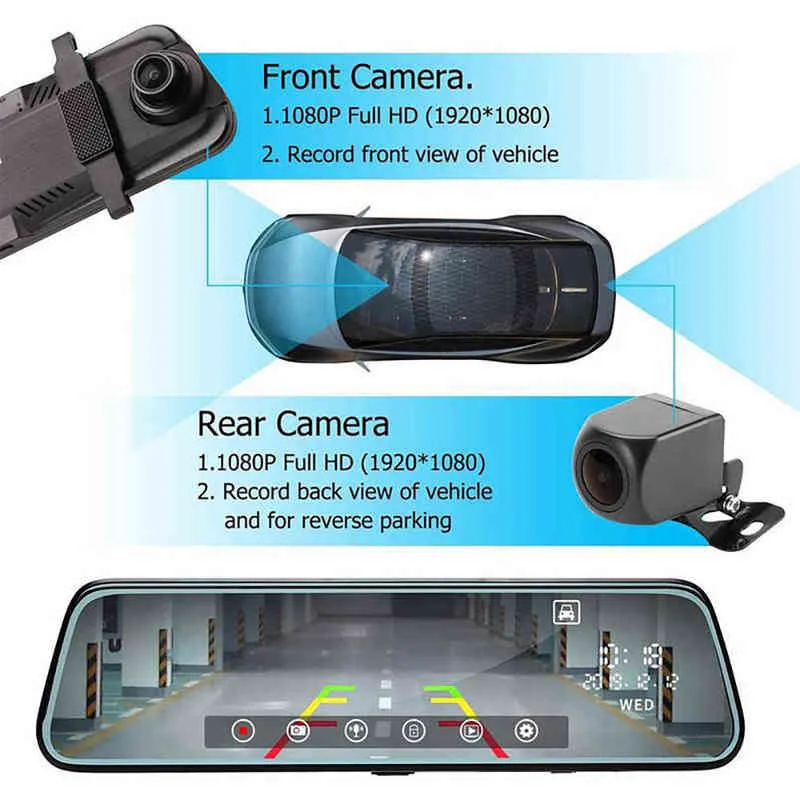 Dashcam P Full HD Car DVR Dual Lens Vision Night Vision View Vue Caméra Driving Gsensor Vehicle Monitor Inverse Image J220607