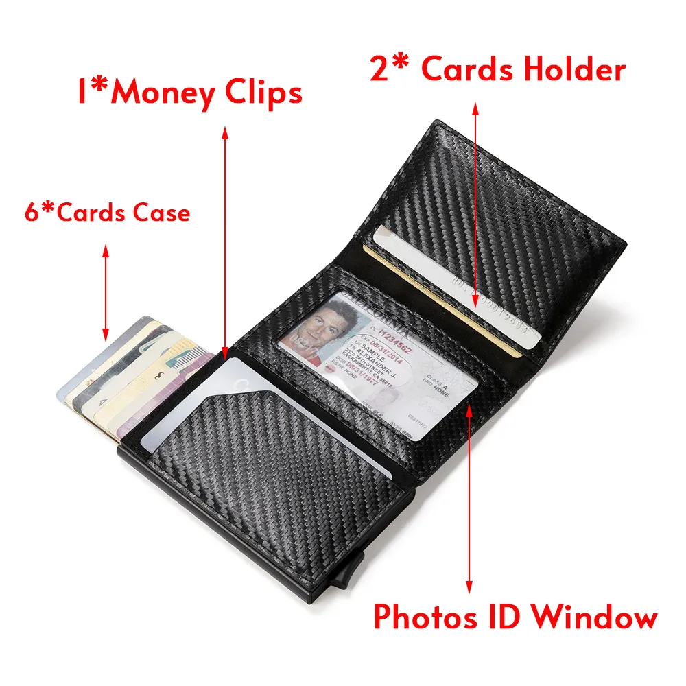 Hommes femmes porte-monnaie en Fiber de carbone multi-cartes Rfid porte-carte de crédit avec pinces à billets fenêtre d'identification de Photo pour Apple Airtag couverture