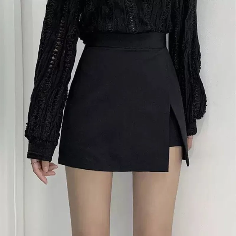 Onregelmatige vrouwen shorts rokken zomer hoge taille brede been split chic office lady zwarte korte broek gothic 220401