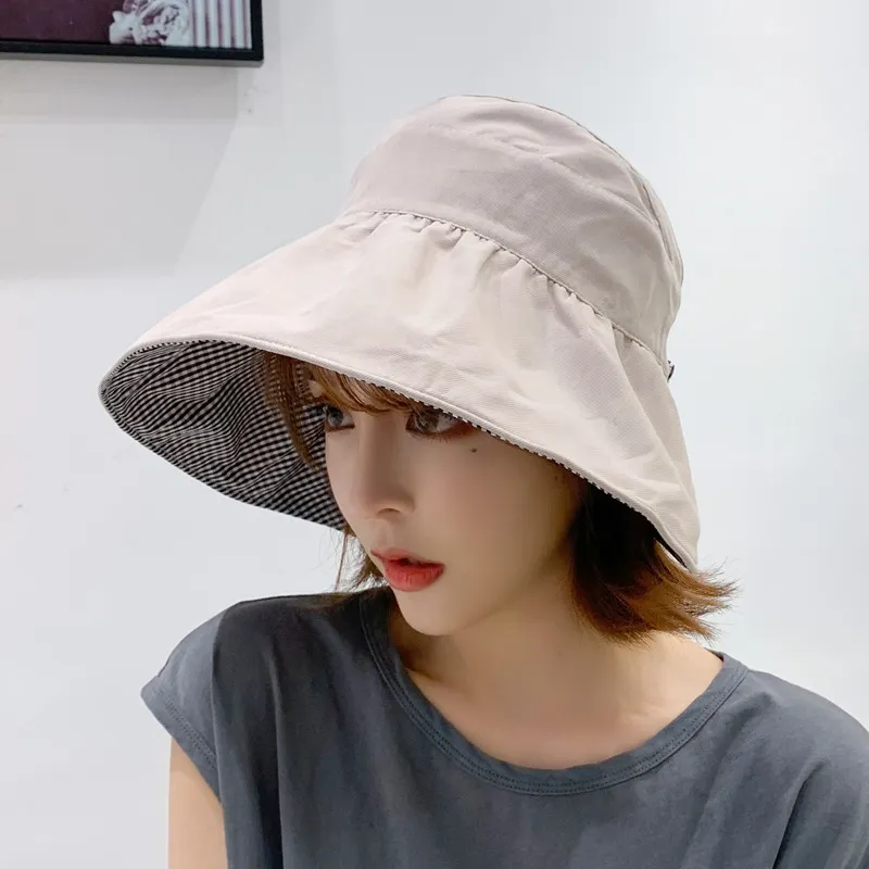 Femme coréenne à la mode crème solaire chapeau grand bord Protection UV plage voyage haut vide femmes chapeaux de soleil Double face 220506