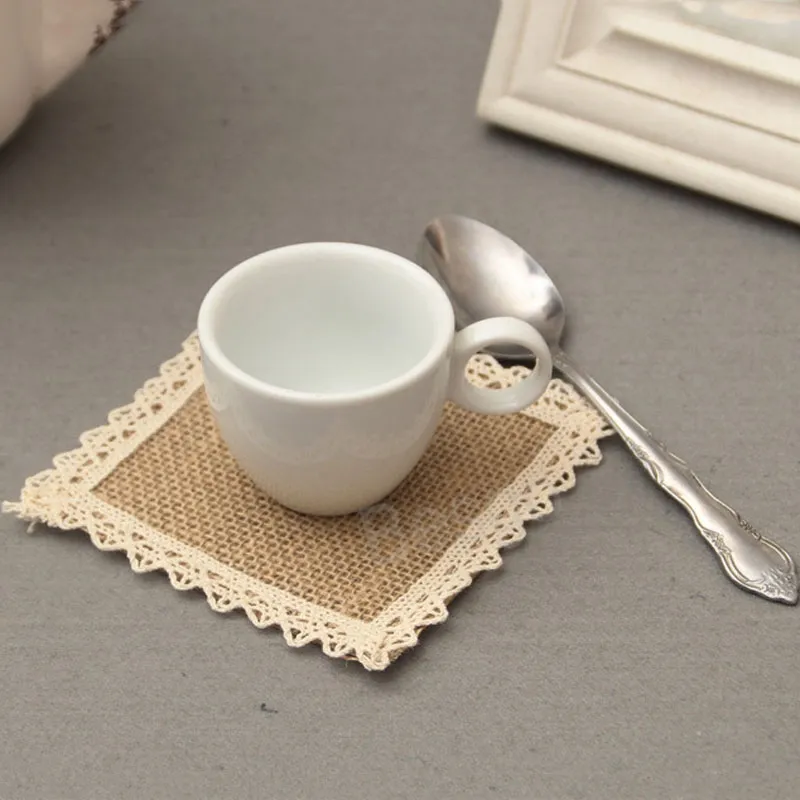 Square Lace Placemat Linen Heat Resistant Cup Mats Bar Restaurant Coffee Beverage Mat Kitchen Dining Table Decoration Multi Size BH6528 TYJ