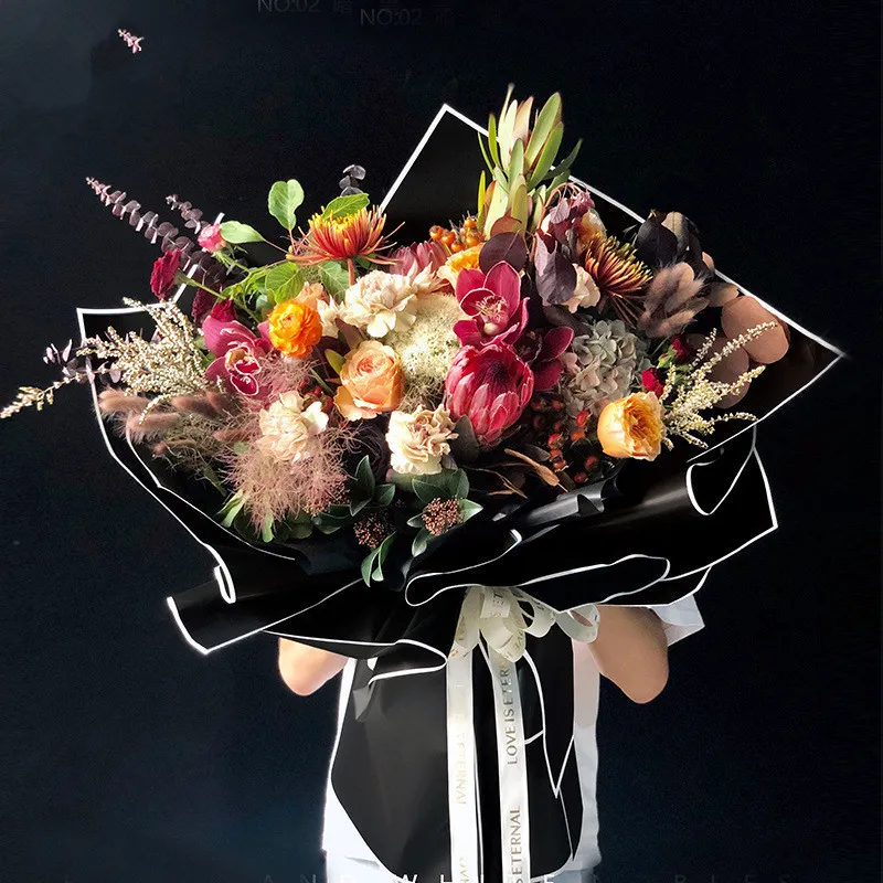 20 Stück schwarz-weiße Farbe, wasserdichtes Blumen-Geschenkpapier, 60 cm, Blumenstrauß-Geschenkpapier, Floristen-Material, Geschenkverpackung, Bastelpapier 220328