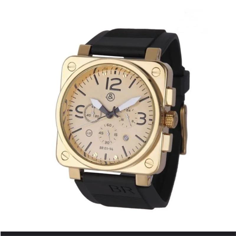 Relojes de pulsera Deporte de lujo Cuarzo Campana Mujer Multifunción Seis puntadas Hombre Reloj Hombres de negocios Calendario de goma BR Ross Square Wrist293L