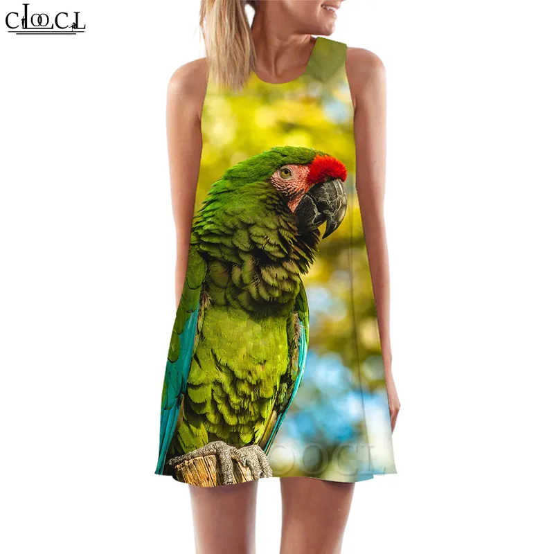 Dames tanktop jurk mooie macaw 3d geprinte papegaai bedrukte jurk kort vrouwelijk vest harajuku mouwloze straatjurk w220616