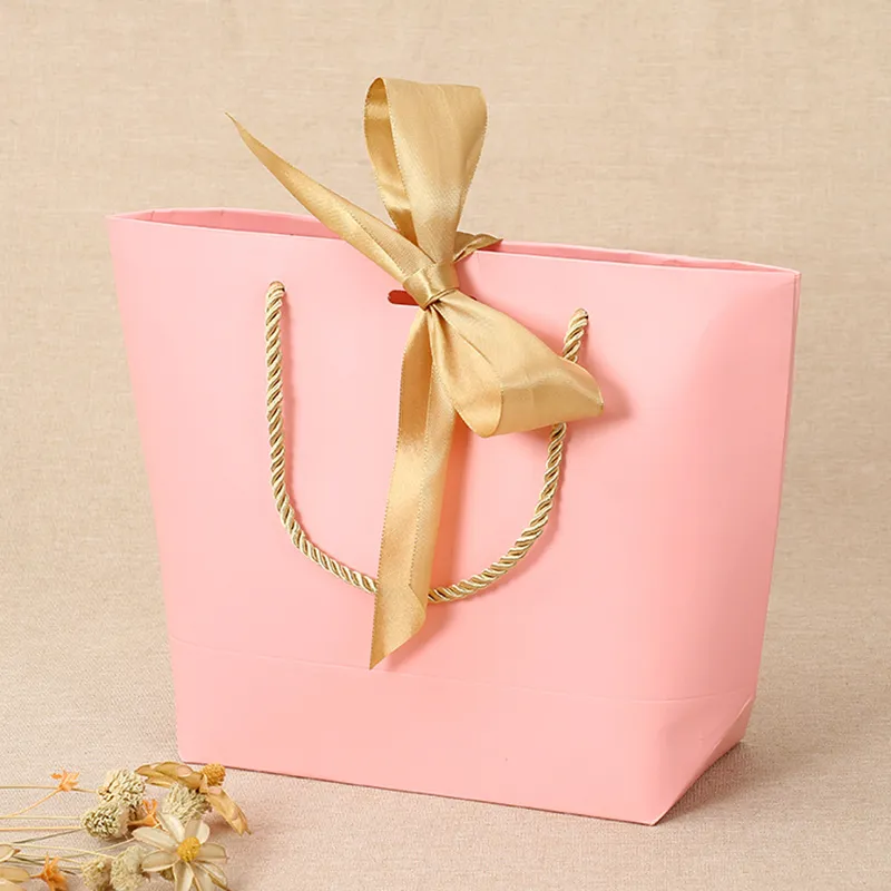 10 pièces grande taille boîte-cadeau emballage poignée en or papier cadeau sacs papier Kraft avec poignées mariage bébé douche fête d'anniversaire 220331285K