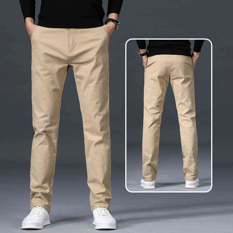 2022 printemps été nouveau pantalons décontractés hommes coton Slim Fit kaki mode pantalon droit mâle couleur unie Pantn Homme 28-40 L220706