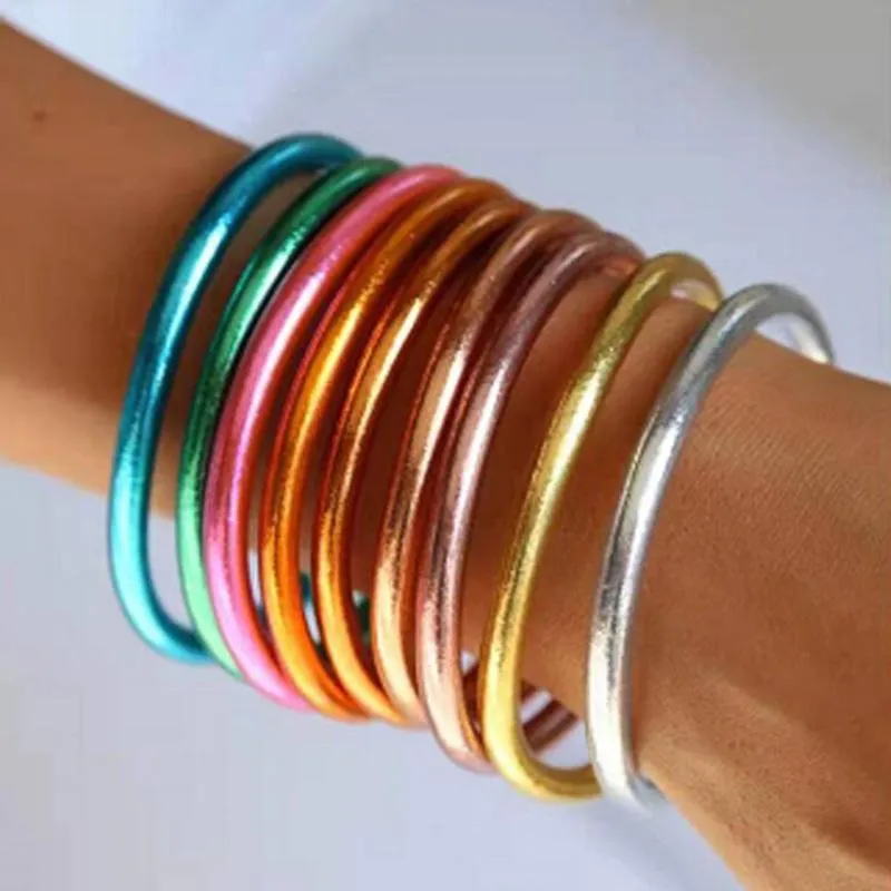 Bangle set Bracelets For Women Girls Silicone Bracelet Available All Weather Gold Foil Charm Accessory GiftBangle274b