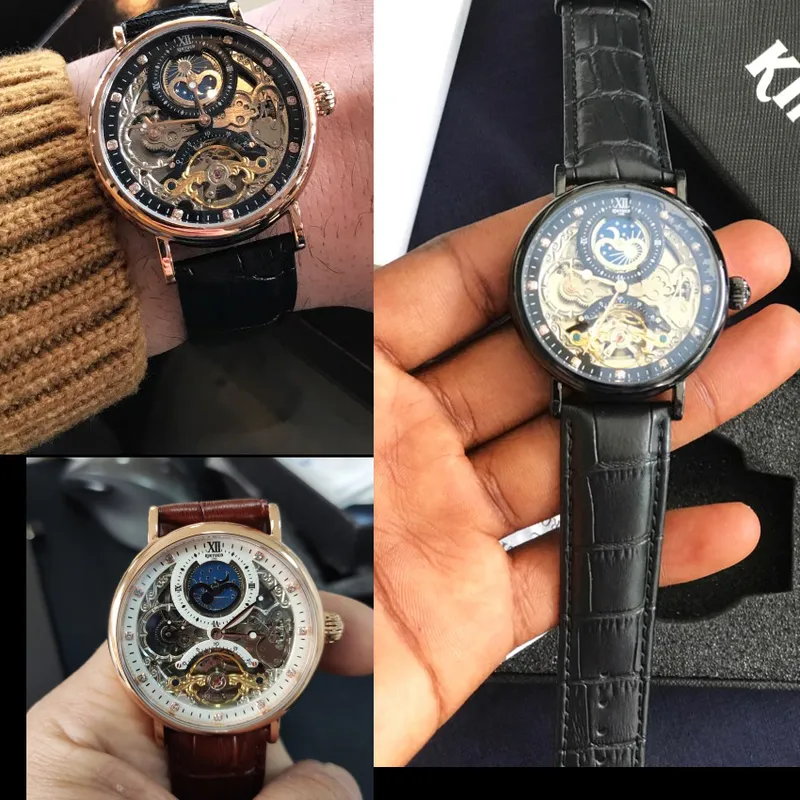 KINYUED Skeleton Watches Mechanical Automatic Watch Men Sport Clock Casual Business Moon Wrist Watch Relojes Hombre 220407212N