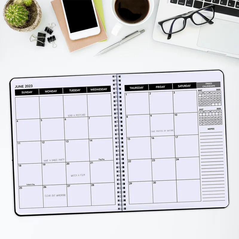 Planificador de oficina - Calendario mensual semanal 2023 9 x 11 Gestión del tiempo Cuaderno personal Cubierta dura de PVC con notas en espiral 220401