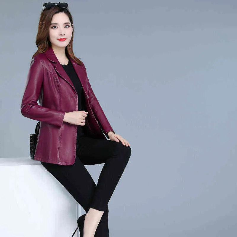 6XL 7XL grande taille printemps automne veste en simili cuir femmes Chaqueta Mujer Slim PU manteau rouge noir Biker C6091 L220728