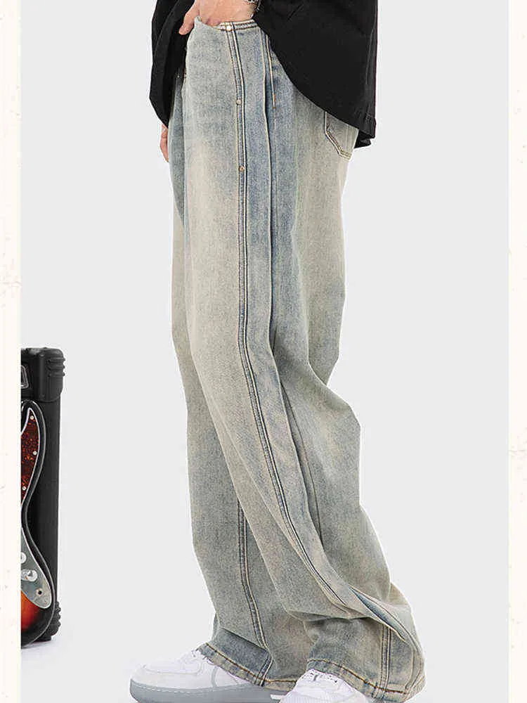 American High Street Yellow Mud Jeans Female Blue Grey Summer Thin Split Straight Loose Neutral Casual Pants Denim Pants L220726