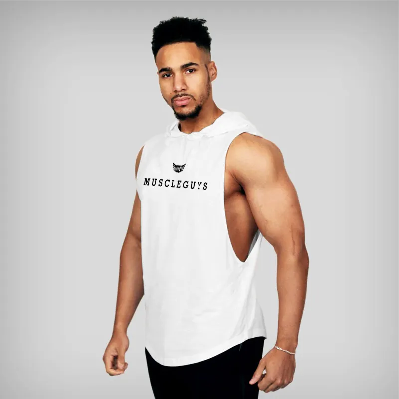 High Quality Gym Clothing Fitness Men Tank Top with hoodie Mens Bodybuilding Stringers Tank Top workout Singlet Sleeveless Shirt