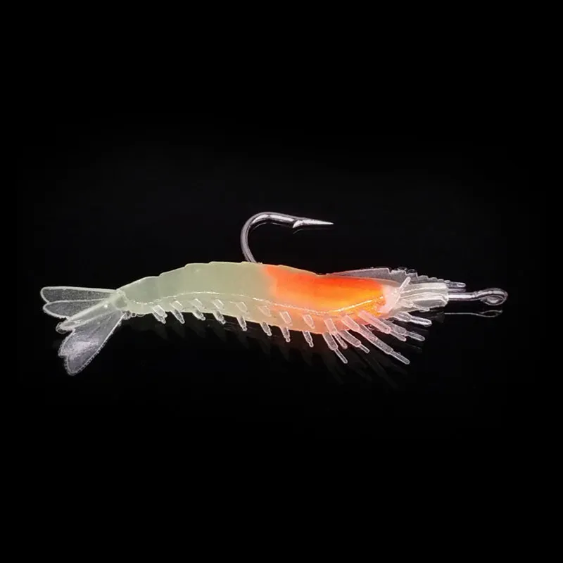 Luminous Shrimp Fake Baits Soft Simulation Prawn Lure Fishy Smell Artificial Trout Bait with Single Hook Fishing Tools