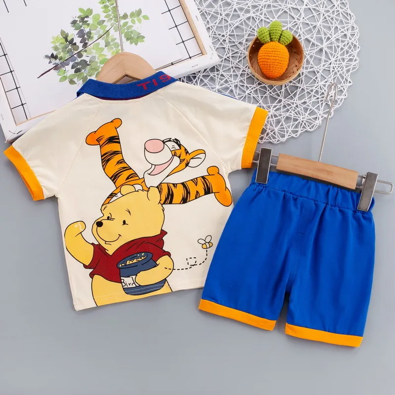 Babyjongens zomerkleding sets peuter kinderen cartoon en shorts shorts shorts met korte mouwen pakken babykleding 220705