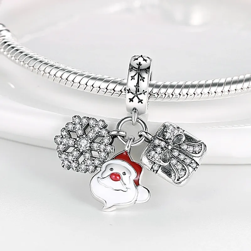 925 Silver Fit Charm 925 Bracelet Snowflake Charme de Noël Hiver Charm de Noël Set Halloween Charms Set Pendant Diy Fine Perles Jewelry9457523