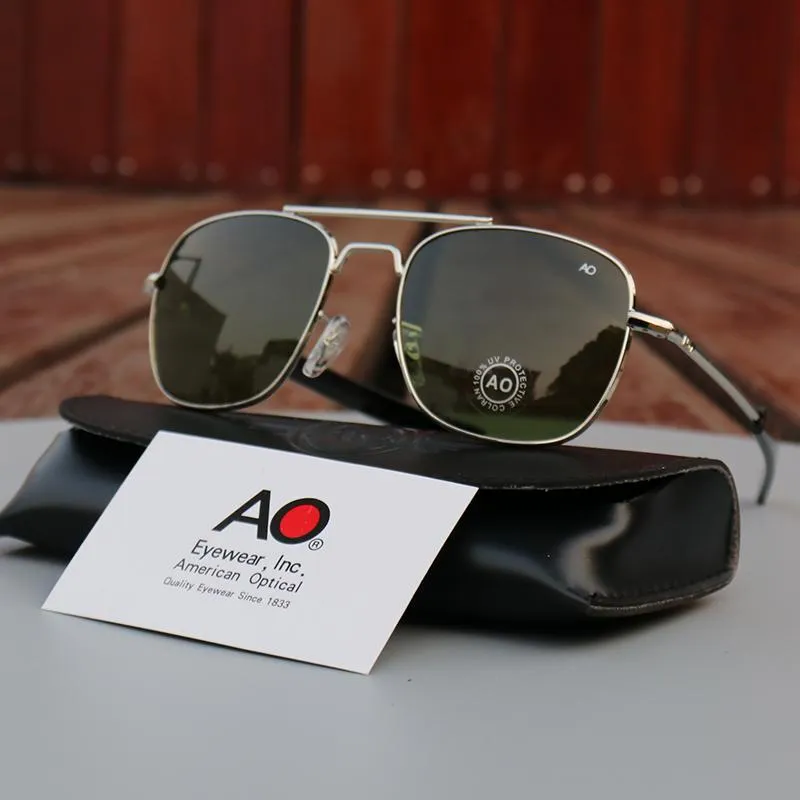 نظارة شمسية AO Pilot Men Vintage Retro Aviation Sun Glasses American Optical Eyewear Original Box Case Gafas de Sol Hombre301L