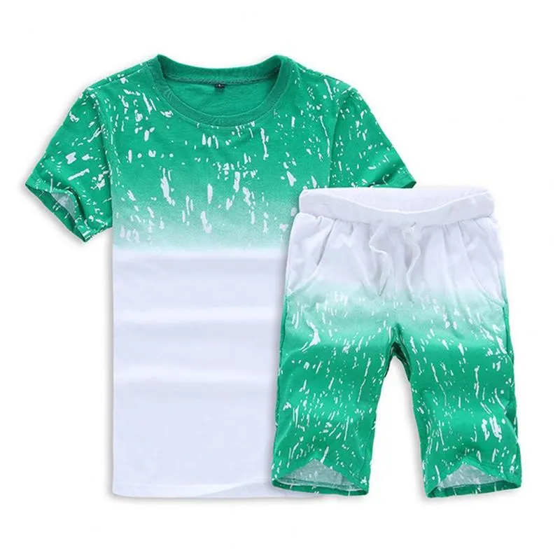 Summer Portswear Tracksuits Men Short Sleeveved Sports Suit gedrukt Ademend SweatSuit Tracksuit voor mannen Tweede stuks sets 220611