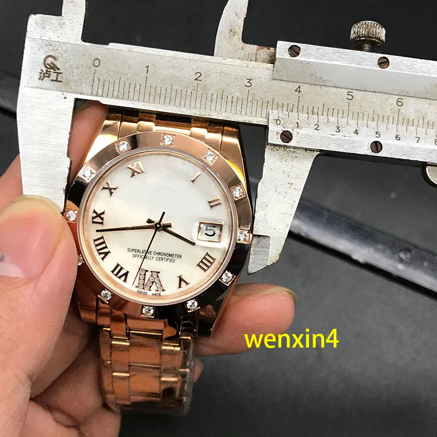 Classico orologio da donna di lusso da 36 mm meccanico automatico in acciaio inossidabile con lunetta quadrata con diamanti Roma