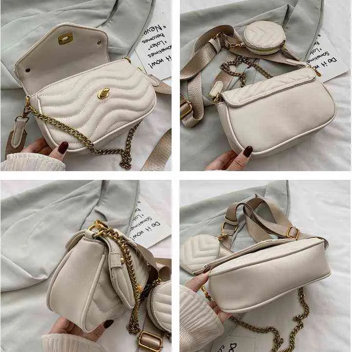 HBP Sac à Bandoulière Tendance Wavy Rayé Pu Cuir s pour Femmes 2022 Épais Chaîne Épaule Dames Élégant Sac à Main avec Pochette Porte-clés 220727