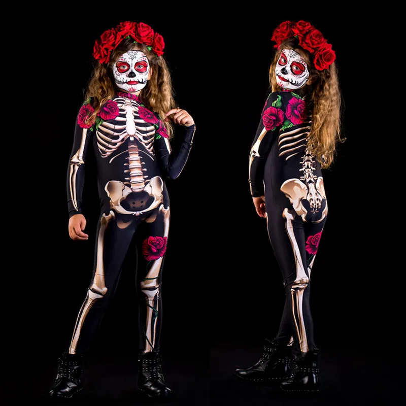 Ocasiões especiais esqueleto rosa crianças criança dia das bruxas diabo fantasma macacão festa carnaval desempenho traje assustador dia da menina do bebê o1455176
