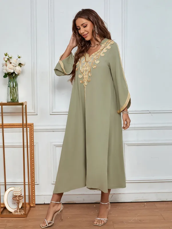 Frühlings Sommer -Roken Jalabiya Dubai Abaya Kleid für Frauen Ramadan Eid Marokkanische türkische arabische muslimische Islam 220812