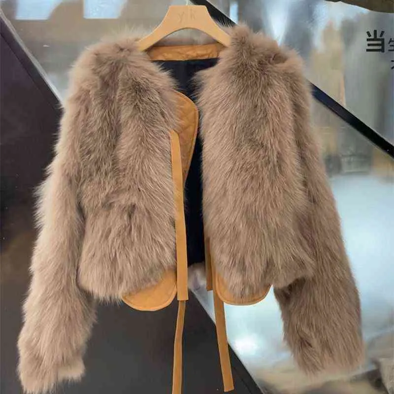 2021 Nouveau Automne Hiver Vison Cheveux Petit Parfum Couture Manteau En Peluche Angleterre Style Femmes Fourrure Manteau Court Mince Fausse Fourrure T220716