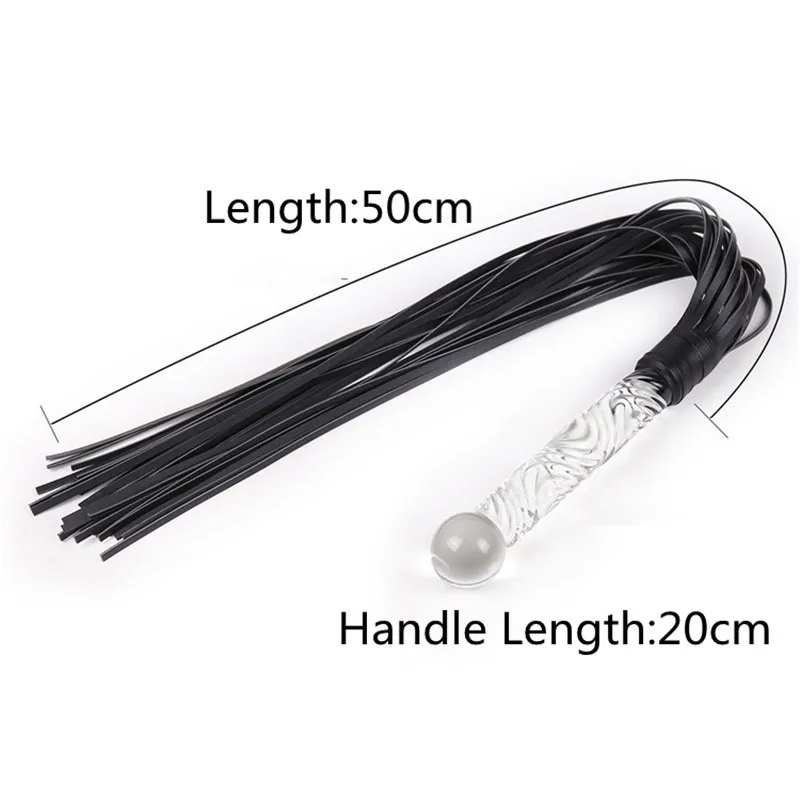 BDSM Bondage Slave Multi-function Leather Whip With Glass Handle Fetish Flogger Spanking Dildo Butt Plug Anal Tail sexy Tool