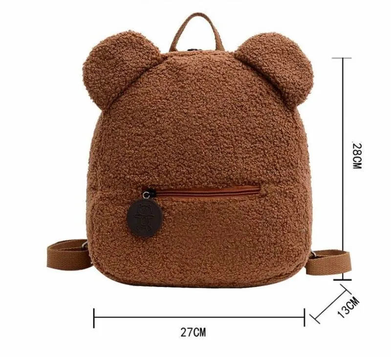 Söt björnformad barn ryggsäck skolväskor för kvinnor tjejer tonåringar barn casual härlig lamm fleece stor kapacitet ryggsäckar 220425