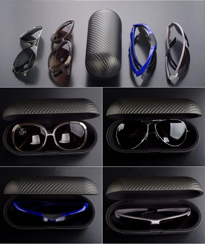 Carbon Fiber Material Sunglass Case Black Leather Mens Eyewear Ladies Glass Holder Protect 220812