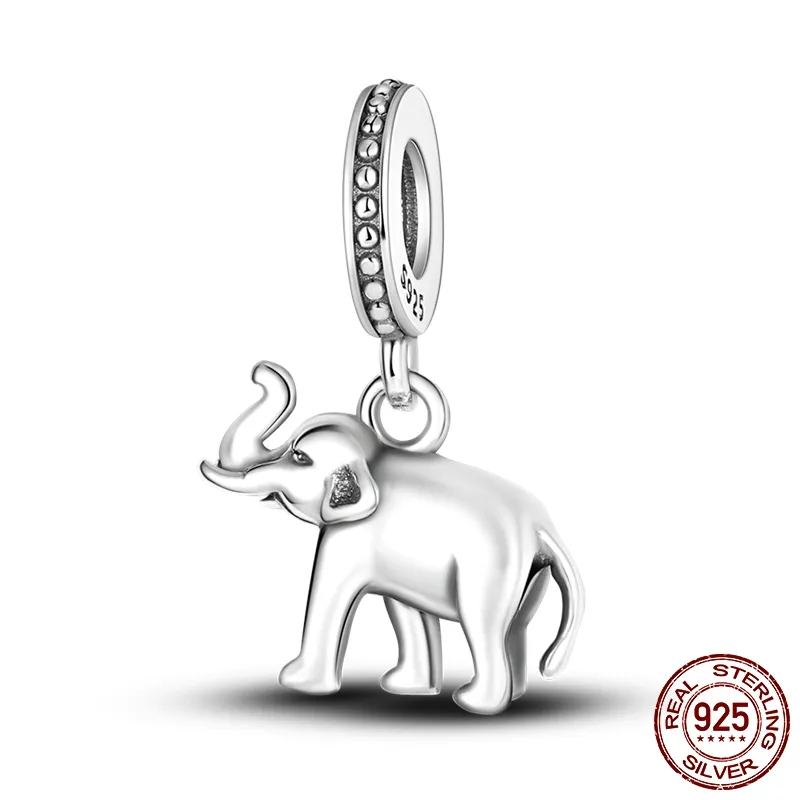 Perline pendenti in argento sterling 925 con ciondolo a forma di elefante animale, perline adatte a braccialetti Pandora, accessori gioielli fai da te