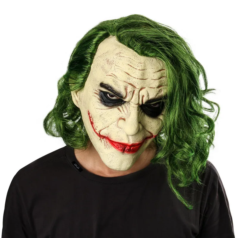 Cadılar Bayramı Lateks Maskesi Kara Şövalye Cosplay Korku Korkunç Palyaço Joker, Parti Kostüm Malzemeleri için Yeşil Saç Peruklu 220523255m