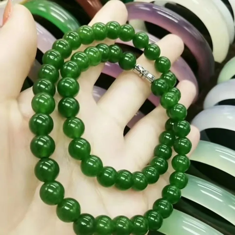 Véritable collier de perles de jade vert naturel femme joaillerie de mode de la mode