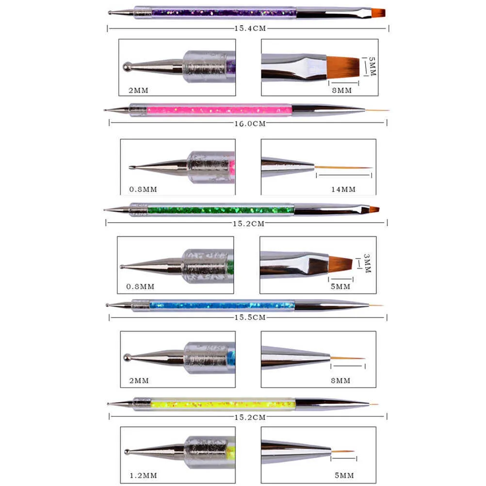 5 개 PC/세트 네일 아트 브러시 네일 아트 라이너 브러시 펜 펜 DIY 네일 아트 도매 용 더블 헤드 도팅 도구