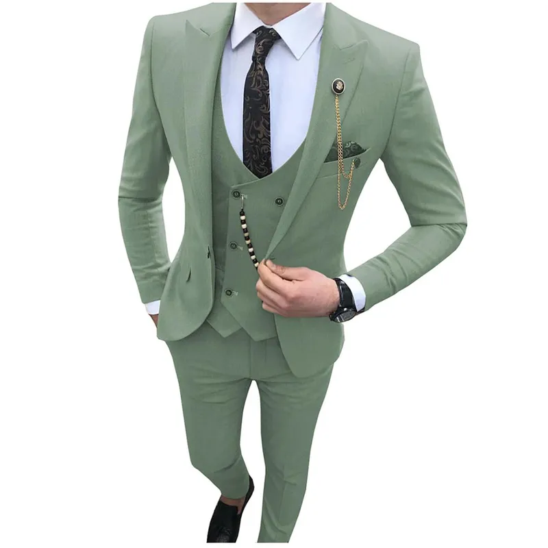 Costumes pour hommes Slim Fit 3 pièces Tuxedos de bal Blazer à revers en pointe Garçons d'honneur Mariage Costume sur mesure Homme veste + gilet + pantalon 220504