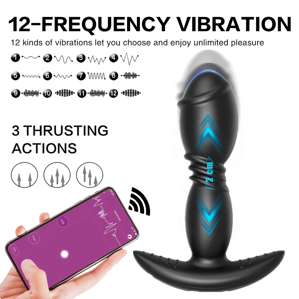 Bluetooth Thrusting Dildo Vibrator Big Butt Plug Anal APP Control Male Prostate Massager Anus sexy Toy s for Men