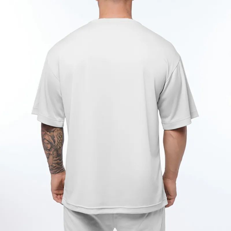 대형 tshirt mens 떨어진 어깨 짧은 소매 피트니스 티셔츠 남자 여름 메쉬 느슨한 체육관 의류 보디 빌딩 탑 220520