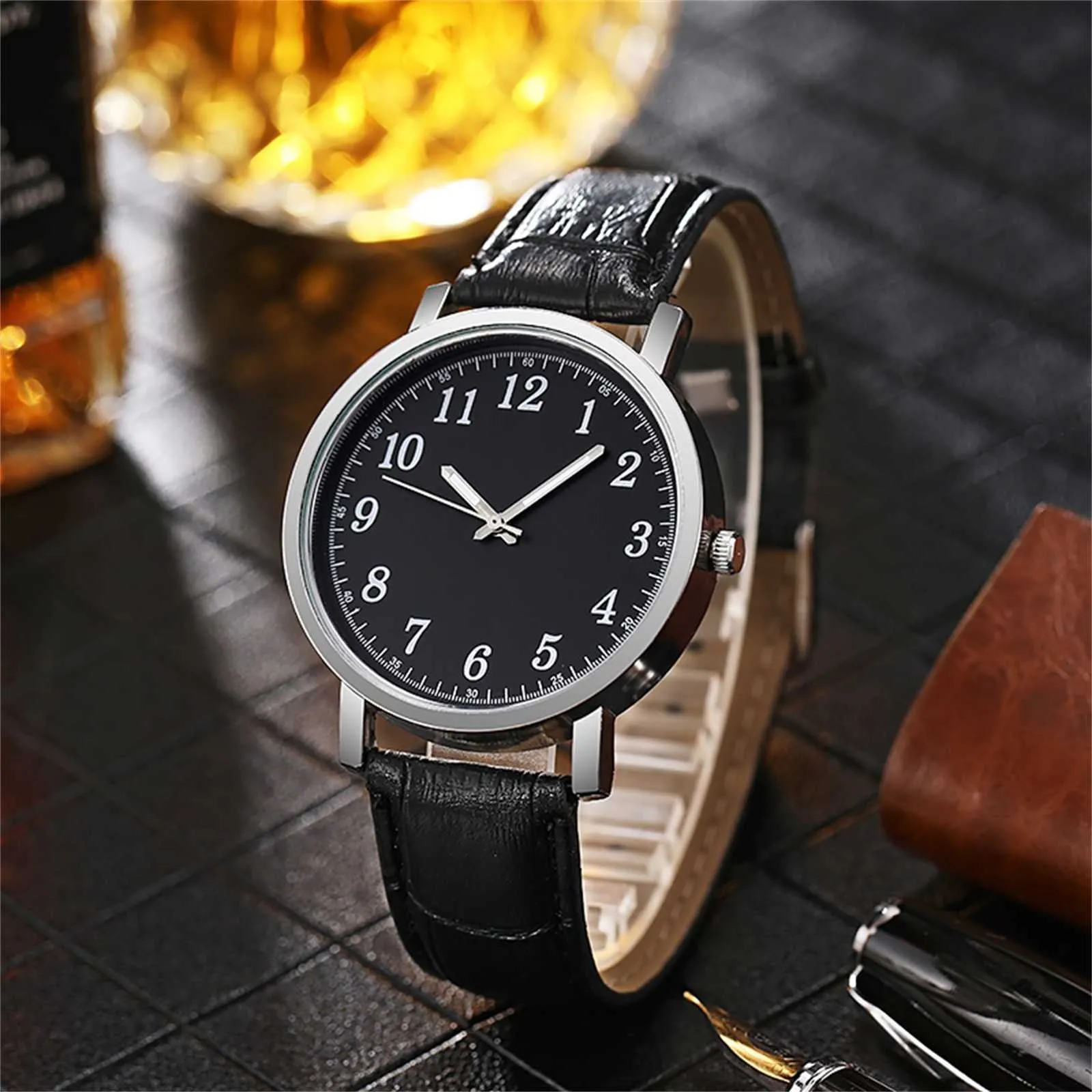 Fashion For Men Casual Business Quartz Digital Watch Leather Band Simple Luxury Chronograph Watches