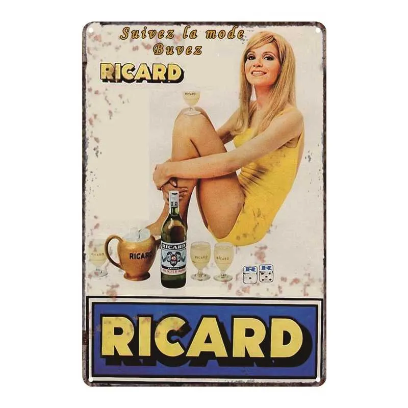 Ricard pin-up girl vintage Metal Signe décorative plaque mural décor Pub Bar Man Cave Club Decoration A115246263