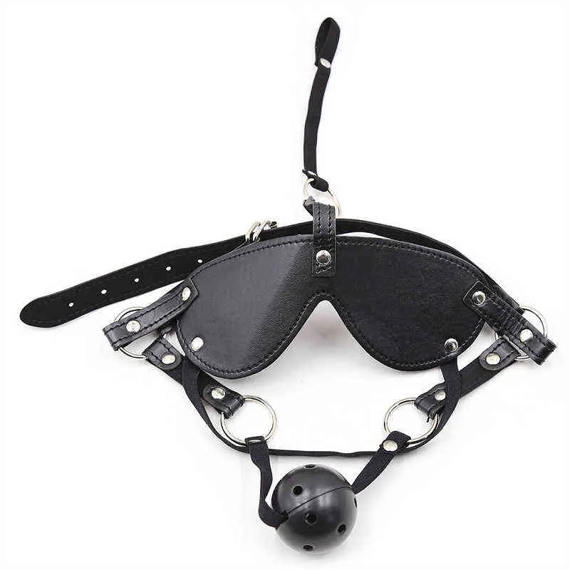 Nxy Sm Bondage Érotique Bouche Plug Masque Pour Les Yeux Tête Aveugle Les Yeux Bandés Masques En Cuir Yeux Patch Bandeau Masque Sex Toys pour Couples Sm Adulte Jeu 220426