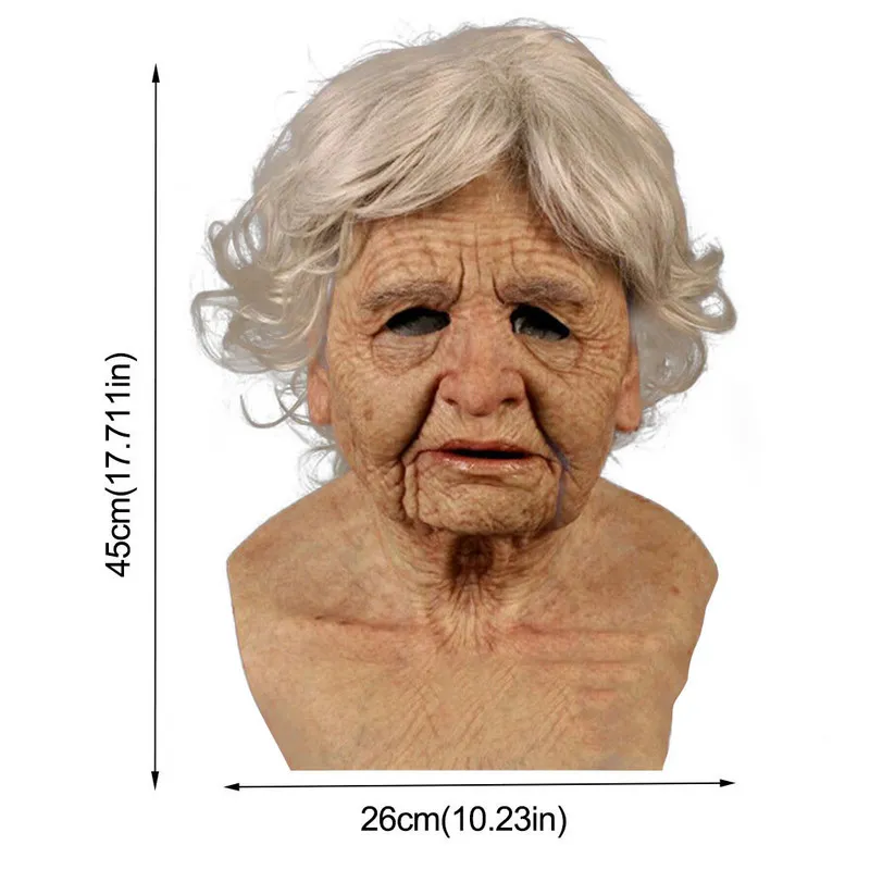 Practical Jokes Old Woman Mask Halloween Creepy Wrinkle Face Latex Cosplay Party Performance Props Prank Joke 220707