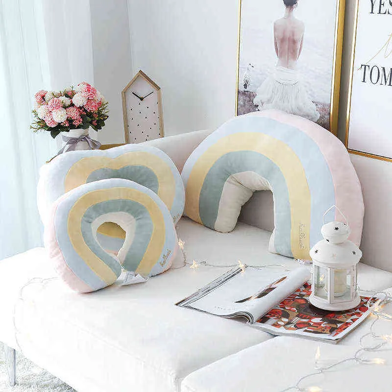 Nordic Rainbow Bridge Baby Bed Decor Cushion Super Soft Heart Neck Travel Soffa Decoration midje födelsedagspresent J220704