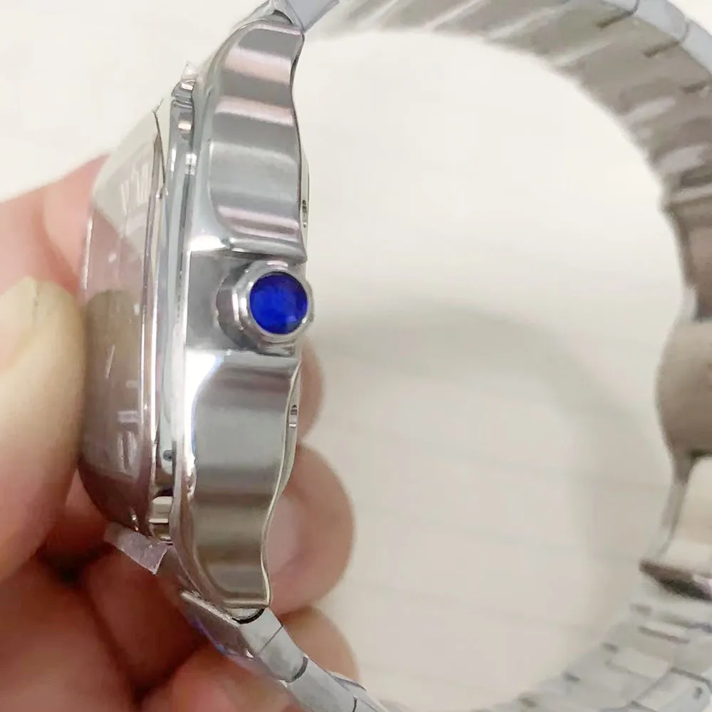 Quadratwächte 40 mm 35 mm blau Edelstahl mechanische Uhren und Armband Fashion Mens Männliche Armbandwache278e