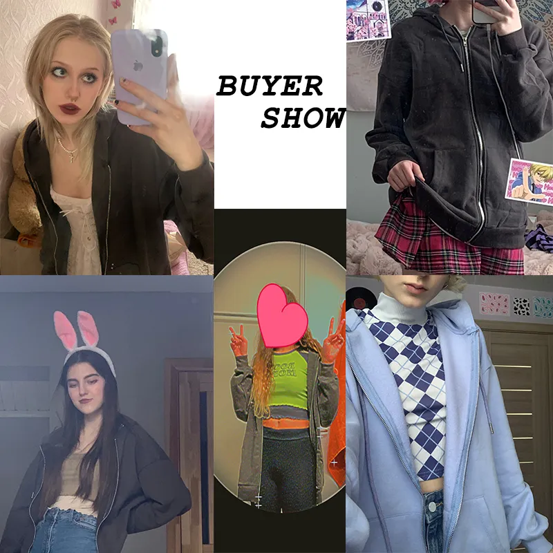 Bold Shade Indie 90S Hase Fashion Bluzy Kobiety grunge Unicolor Bluza Bluzy długich rękawów