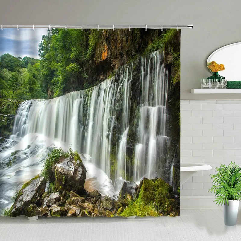 Paysage naturel rideau de douche ensemble cascade printemps paysage maison baignoire décor imperméable polyester tissu salle de bain rideaux 220517
