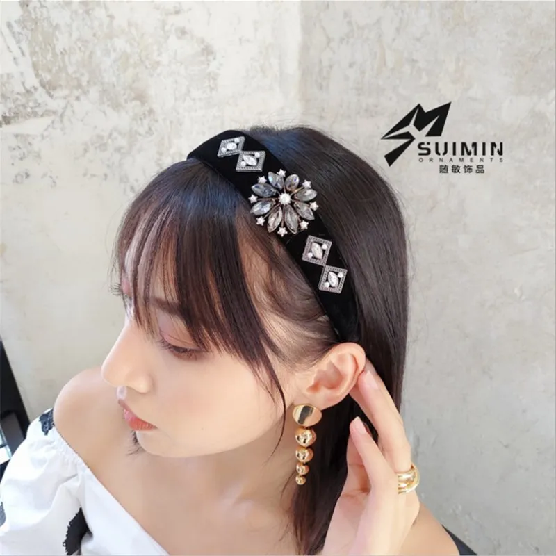 Accessoires de cheveux haut de gamme femmes diamant cristal fleurs super flash large bandeau latéral mode fille bandeau de cheveux chapeaux