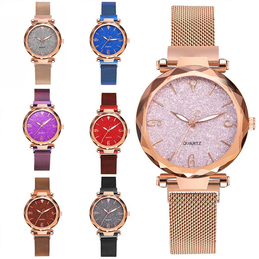 Rose Gold Women Watch 2022 Top Marka Luksusowe Magnetyczne Gwiaździste Niebo Lady Wrist Watch Siatki Kobieta Zegar na Dropship