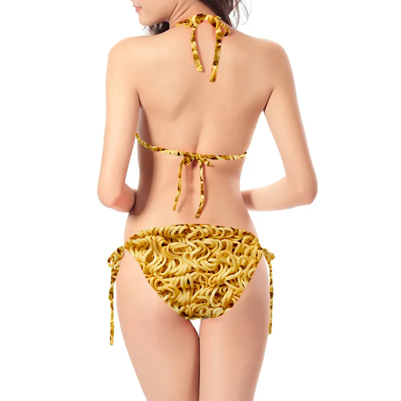 مثير نساء لطيف بيكينيس مجموعة طباعة البيتزا الرملية الشاطئ السباحة 3D المعكرونة الفورية المطبوعة أنثى ملابس السباحة فيمسمس بيكينيس 220617